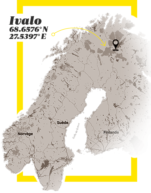 Ivalo&nbsp;: 68.6576° N, 27.5397° E.