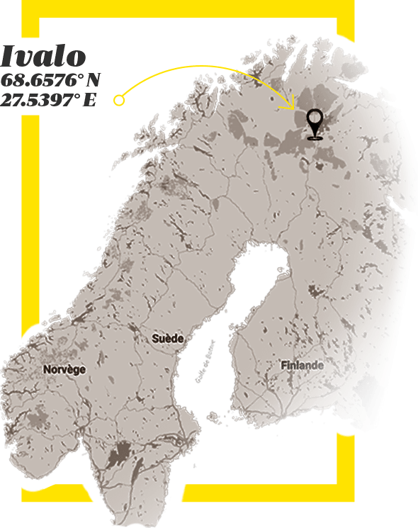 Ivalo&nbsp;: 68.6576° N, 27.5397° E.